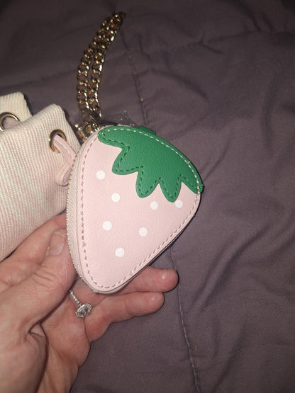 NWT Juicy Couture Exclusive Micro Canvas Bucket Bag Charm Set Strawberry
