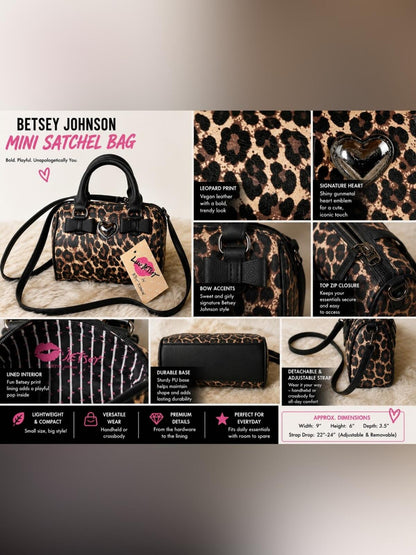NWT Betsey Johnson Luv Betsey Leopard Mini Satchel Crossbody Bow Heart Bag