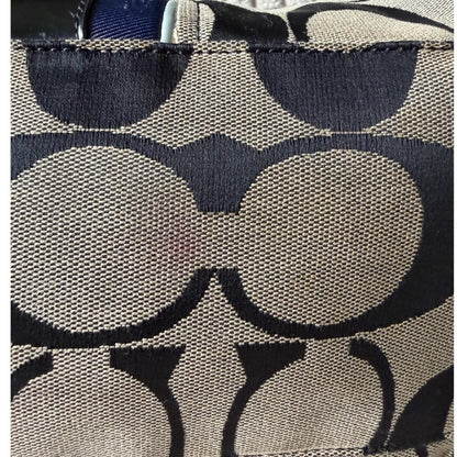 Coach Signature Stripe Satchel Bag Black Khaki Canvas Patent Leather F25526