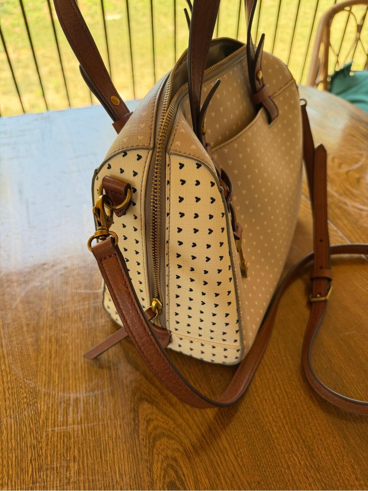 Fossil Rachel Satchel Cream Crossbody Leather Key Purse