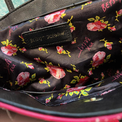 Betsey Johnson Black and Pink Bow Accent Polka Dot Handbag