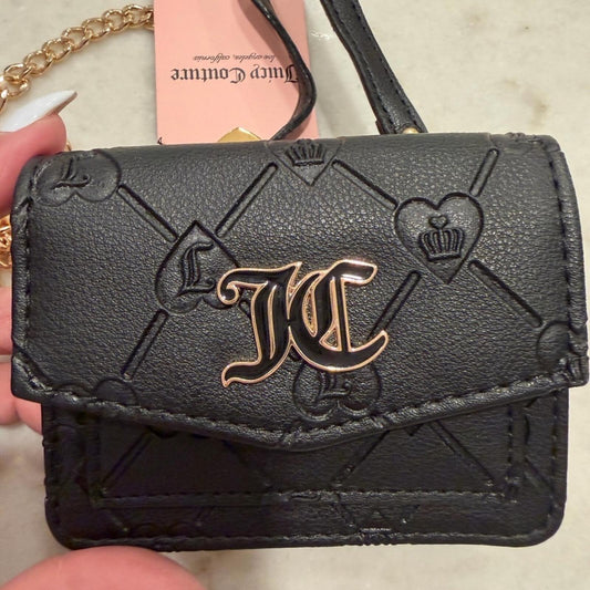 Juicy Couture Black Embossed Mini Crossbody Shoulder Bag with Gold Chain