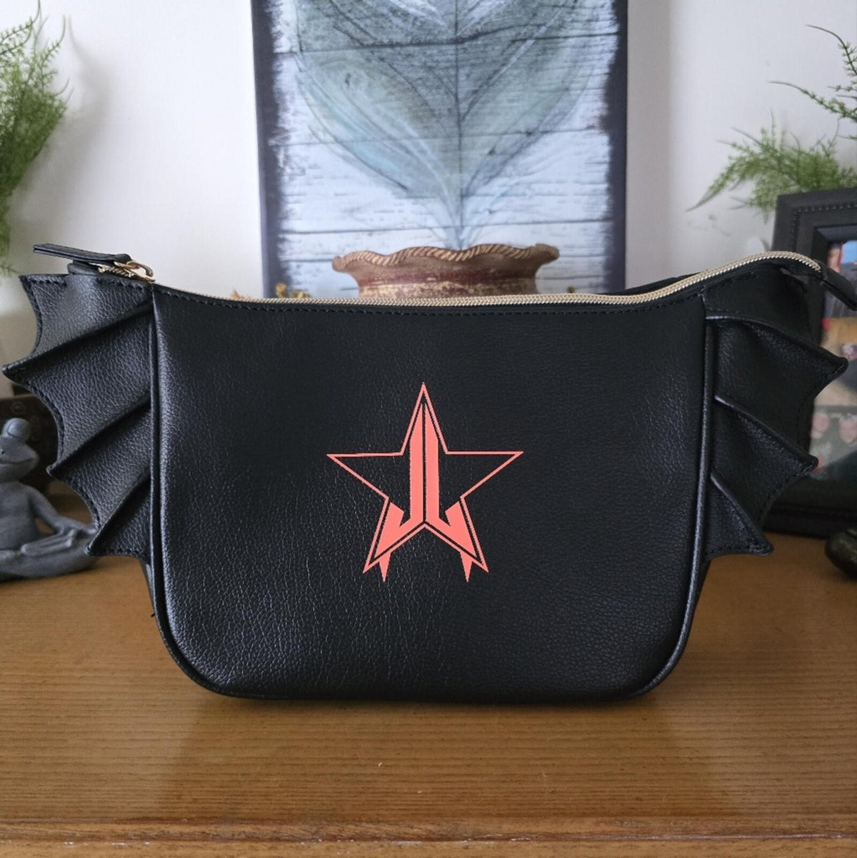 Jeffree Star Black Cosmetic Bag with Star Logo and Winged Sides NWOT
