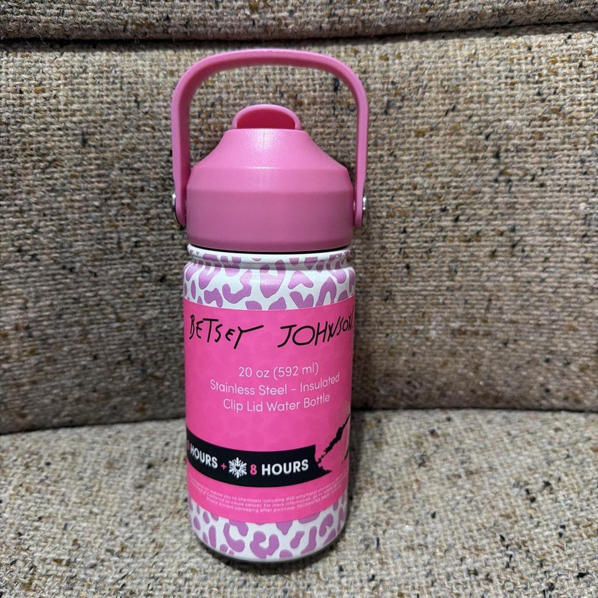 Betsey Johnson Pink Leopard Print Stainless Steel Insulated Water Bottle 20 oz
