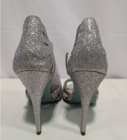NWT Betsey Johnson Silver Glitter High Heel Sandals Women's Size 9