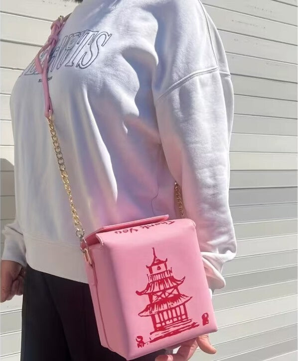 Pink Ustyle Women's Crossbody Bag with Detachable Strap & Chinese Takeaway Box