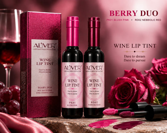 Aliver Wine Lip Tint Duo PK01 Blush Pink RD02 Nebbiolo New Sealed