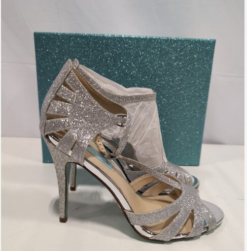 NWT Betsey Johnson Silver Glitter High Heel Sandals Women's Size 9