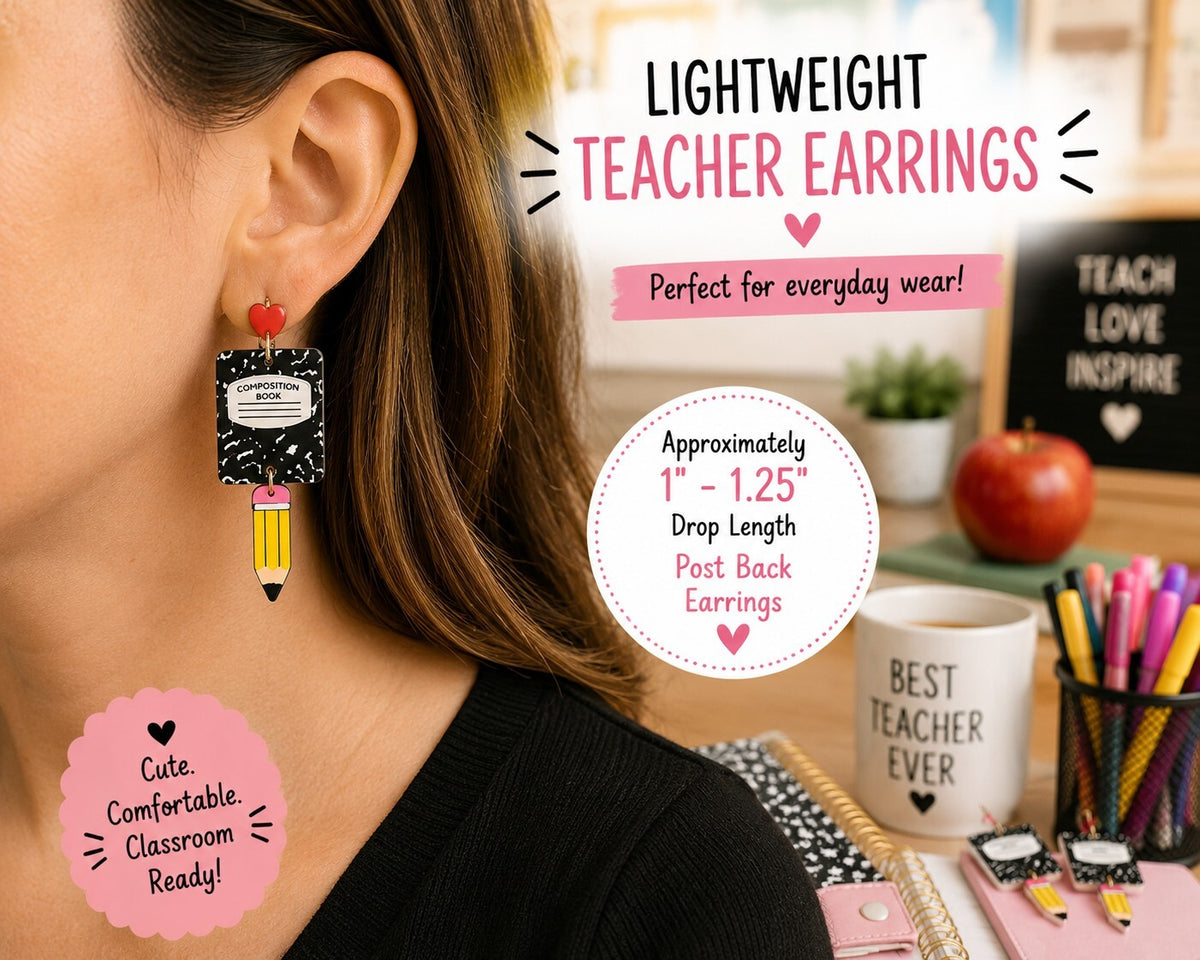Back to School Teacher Gift Bundle Composition Book Earrings & Paperclips New