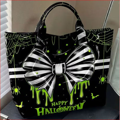 Halloween Themed Black Tote Bag with Dripping Bow Design nwot