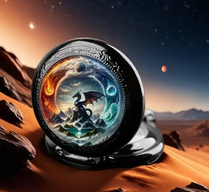 Fantasy Dragon Yin Yang Pocket Watch Necklace