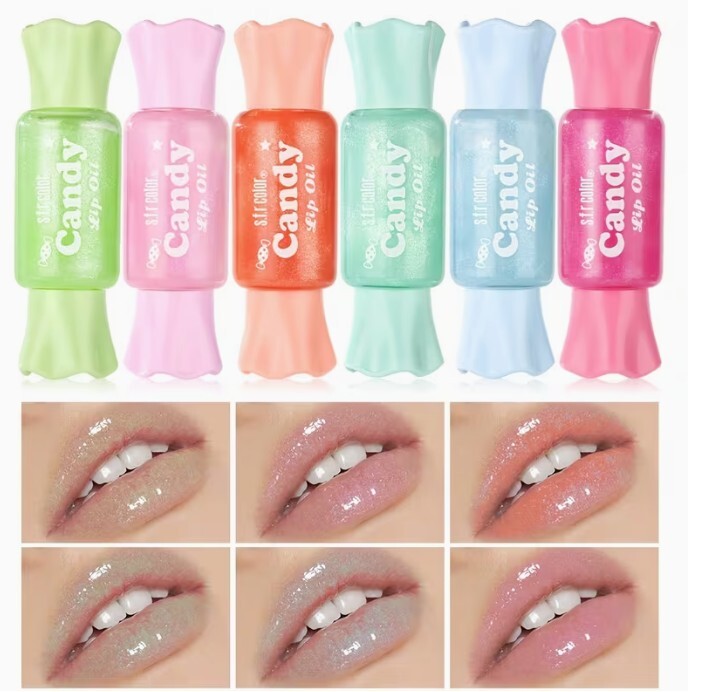 S.R. Color Candy Lip Oil Set 6pc Shimmery Glitter Lip Gloss Plumper NIB-6
