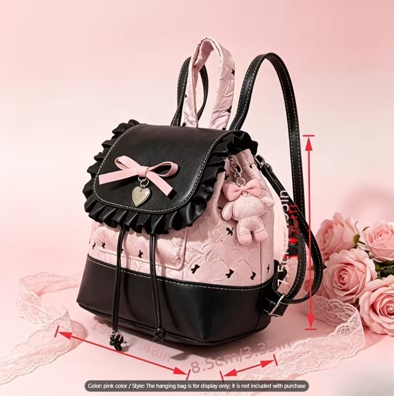 Pink Coquette Ruffle Mini Backpack Gothic Lolita Bow Purse Bag NWOT