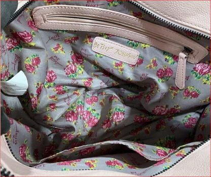 Betsey Johnson Pink Quilted Heart Pattern Leather Shoulder Bag with Matching Zip