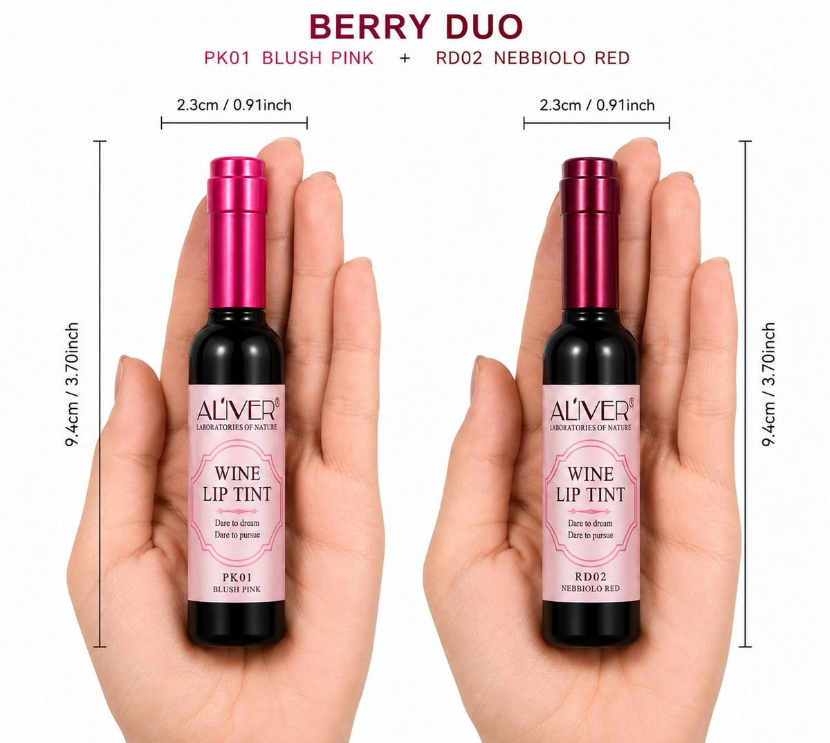 Aliver Wine Lip Tint Duo PK01 Blush Pink RD02 Nebbiolo New Sealed