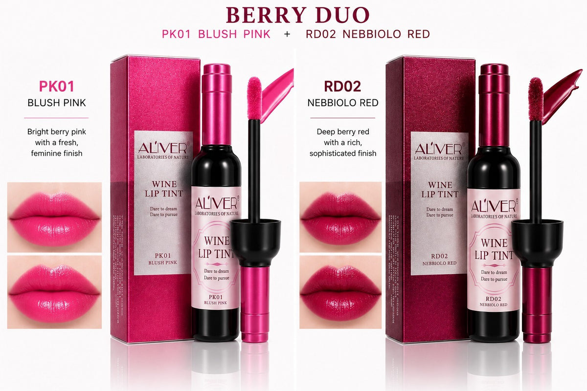 Aliver Wine Lip Tint Duo PK01 Blush Pink RD02 Nebbiolo New Sealed