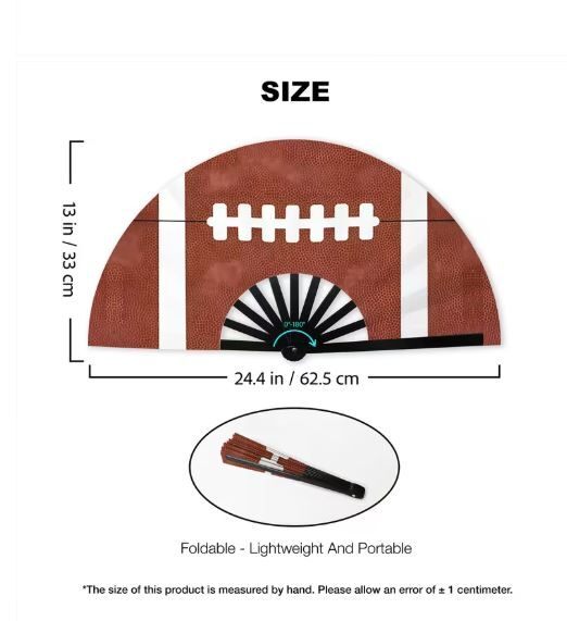 Large Football Folding Hand Fan Silky Fabric Game Day 24 Inch NWOT