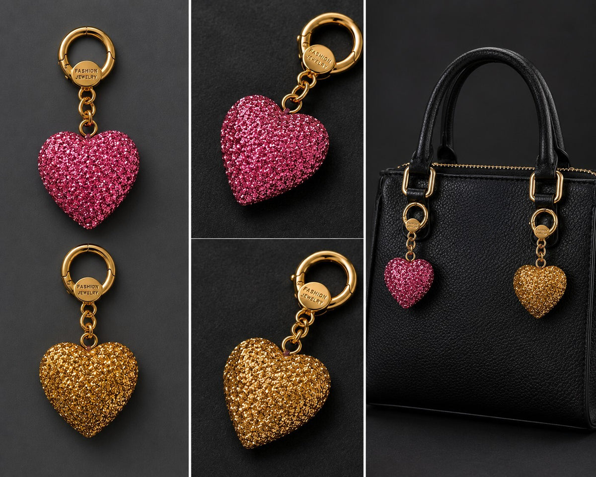 Blush & Sparkle Coquette Accessory Bundle - Pink Fluffy Keychain, Fairy Pendant,