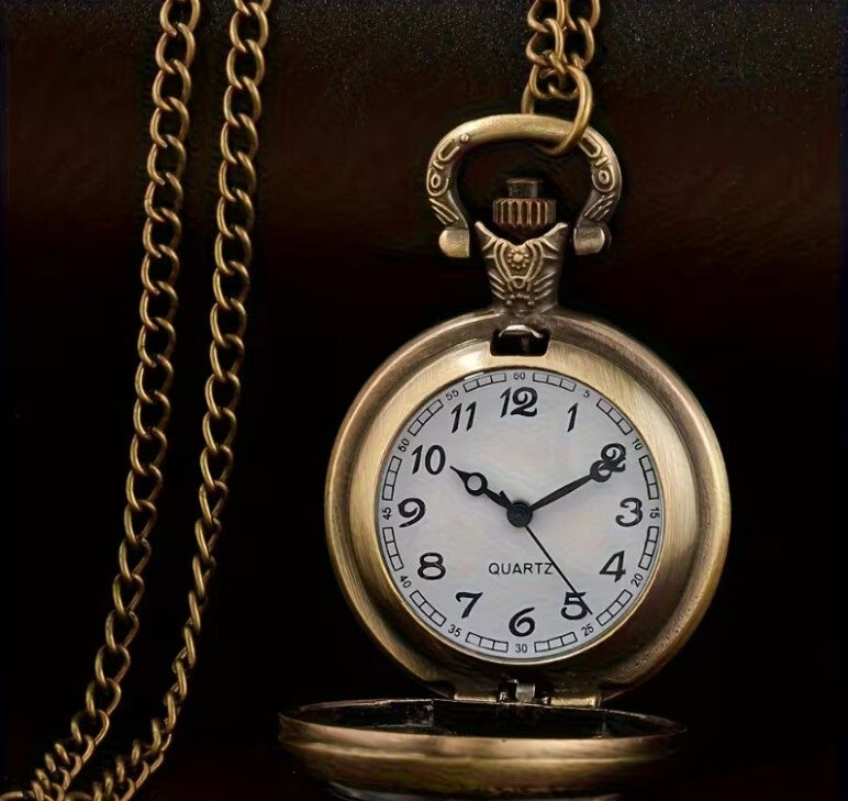 Vintage Style Pocket Watch with Egyptian Eye Design and Chain Eye of Horus