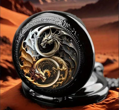 Black Dragon Yin Yang Pocket Watch with Chain NWOT