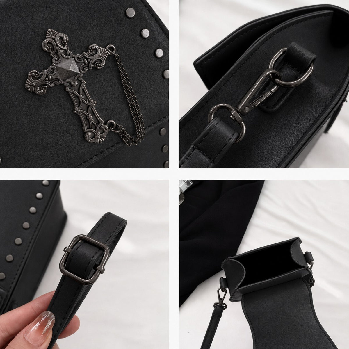 Black Gothic Coffin Cross Studded Shoulder Bag