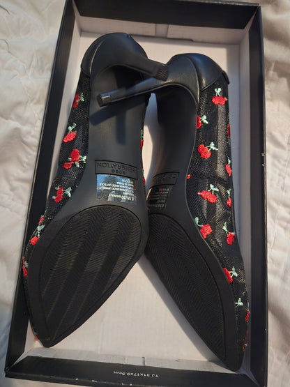 BCBGeneration Black Cherry Embroidered Pointed Toe Pumps