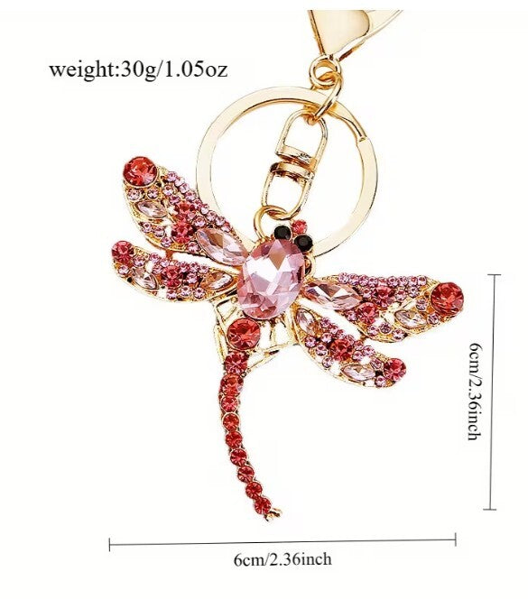 Betsey Johnson Dragonfly Earrings & Pink Crystal Rhinestone Keychain Bundle