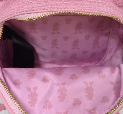 Loungefly Disney Minnie Mouse Pink Polka Dot Bow Woven Straw Mini Backpack NWT