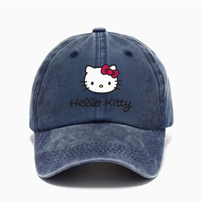 Hello Kitty Navy Blue Vintage Washed Cotton Baseball Cap Hat