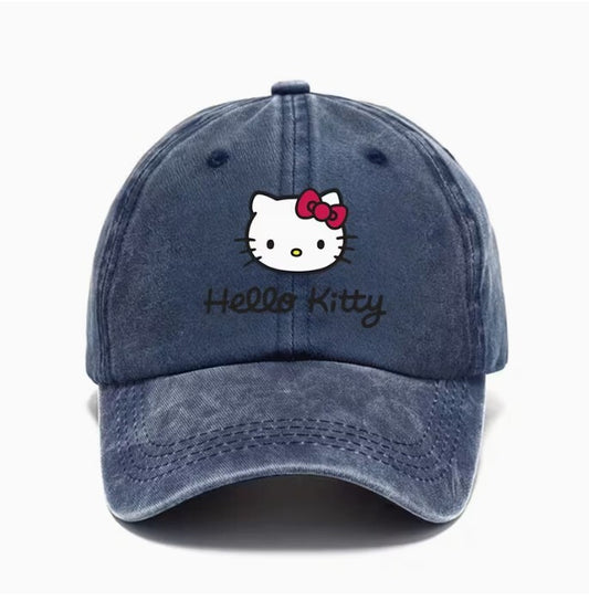 Hello Kitty Navy Blue Vintage Washed Cotton Baseball Cap Hat