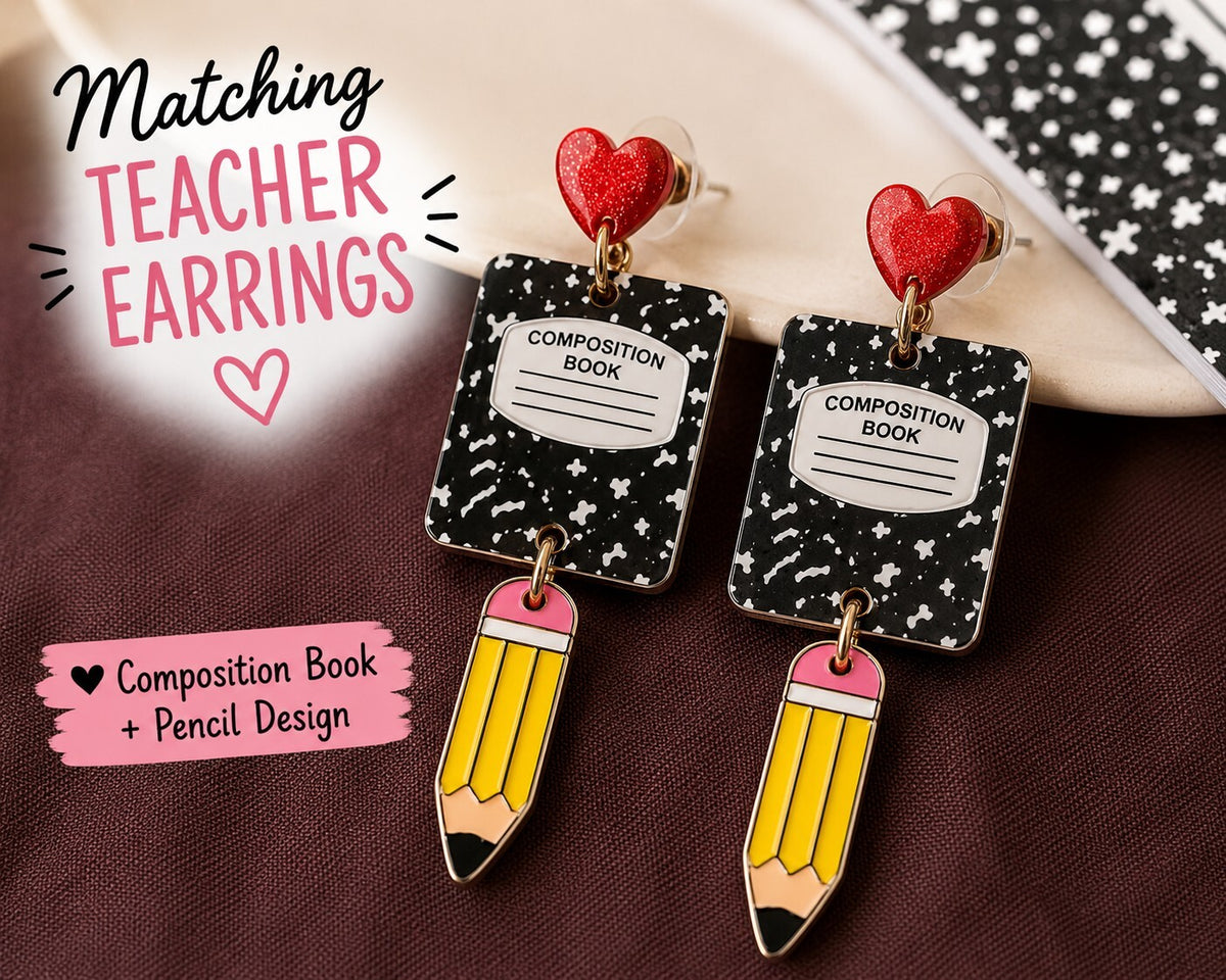 Back to School Teacher Gift Bundle Composition Book Earrings & Paperclips New