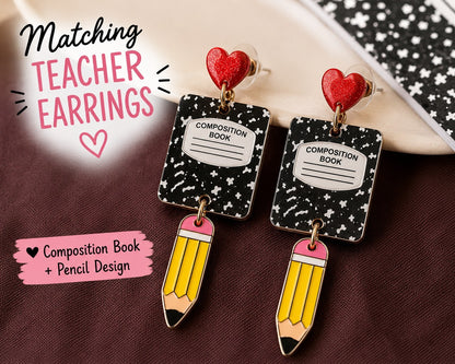 Back to School Teacher Gift Bundle Composition Book Earrings & Paperclips New