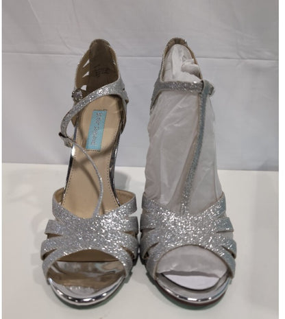 NWT Betsey Johnson Silver Glitter High Heel Sandals Women's Size 9