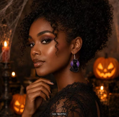 Halloween Earring Lot 9 Pairs Purple Gothic Pumpkin Ghost Skull Set 2D