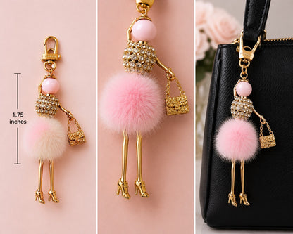 Blush & Sparkle Coquette Accessory Bundle - Pink Fluffy Keychain, Fairy Pendant,