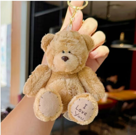 Tan Love You Teddy Bear Plush Bag Charm Keychain