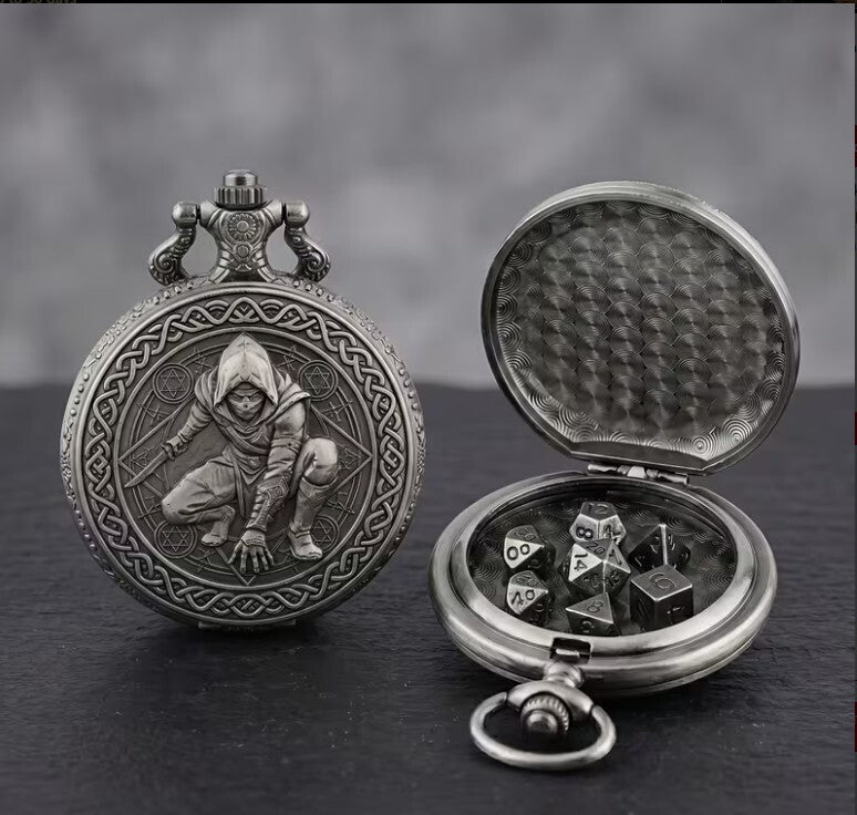 Vintage Style Assassin case with Hidden Dice Set for RPG Games-No actual watch