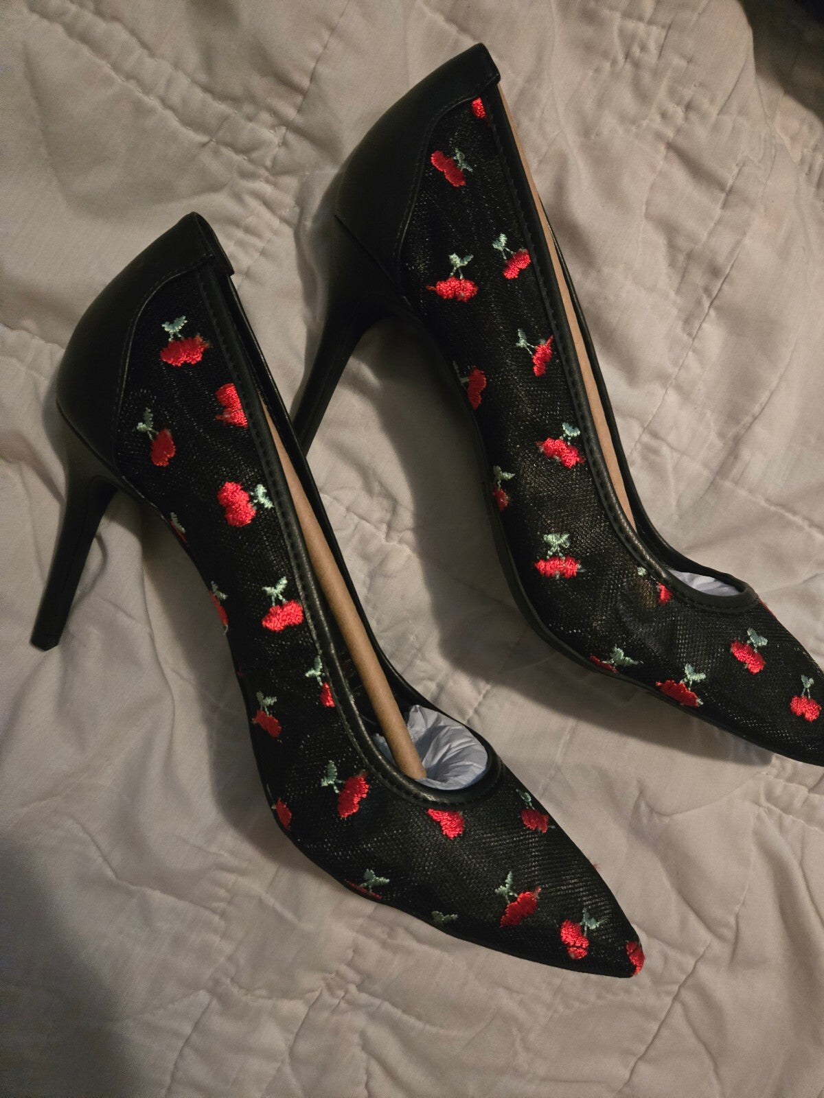 BCBGeneration Black Cherry Embroidered Pointed Toe Pumps