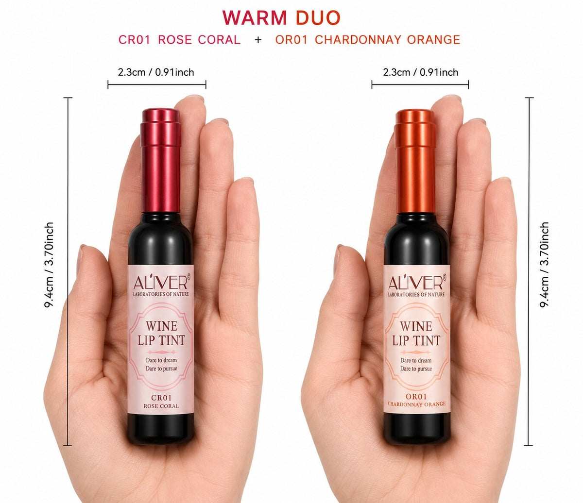 Aliver Wine Lip Tint Duo CR01 Rose Coral OR01 Chardonnay New Sealed