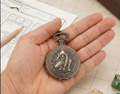 Antique Bronze Pocket Watch with Hidden Dice Set for RPG Games-No actual watch