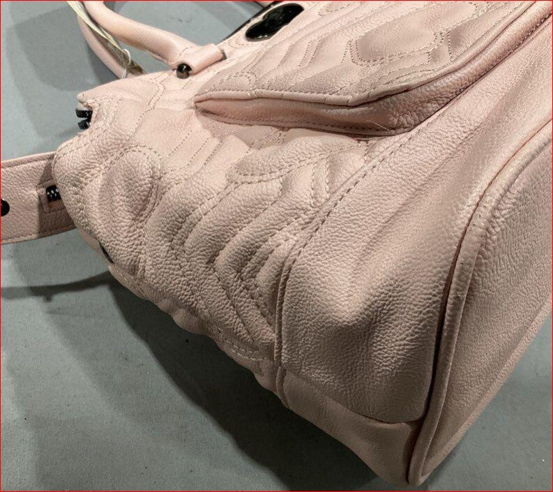 Betsey Johnson Pink Quilted Heart Pattern Leather Shoulder Bag with Matching Zip
