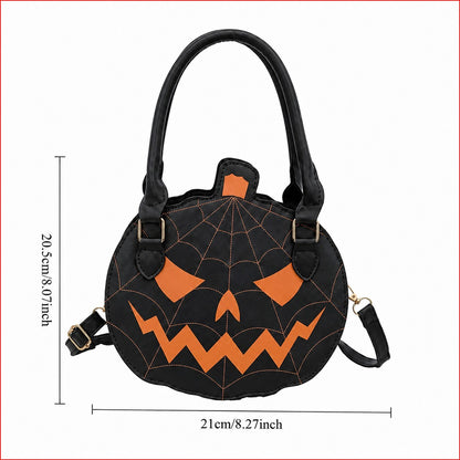 Halloween Pumpkin Face Black Handbag with Spider Web Stitching nwot