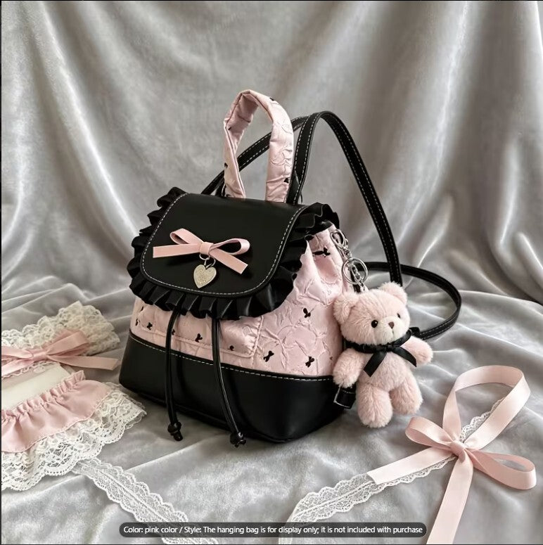 Pink Coquette Ruffle Mini Backpack Gothic Lolita Bow Purse Bag NWOT