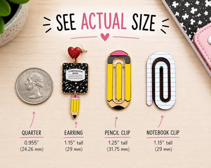 Back to School Teacher Gift Bundle Composition Book Earrings & Paperclips New