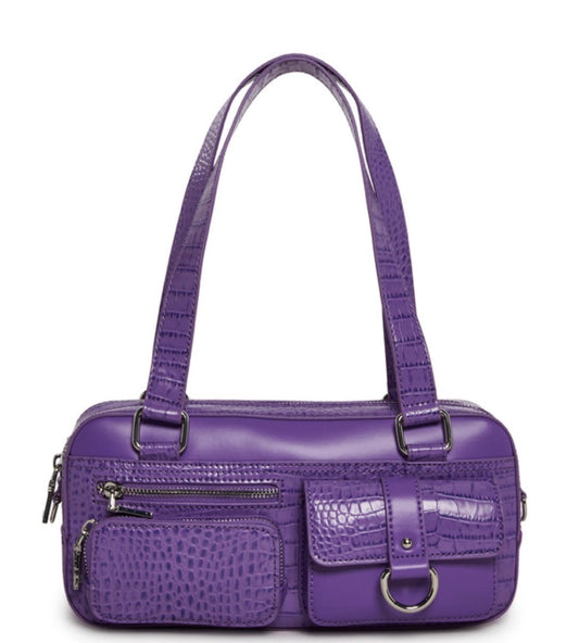 NWT Dolls Kill Purple Croc Embossed Y2K Multi-Pocket Shoulder Bag Phone Buzz