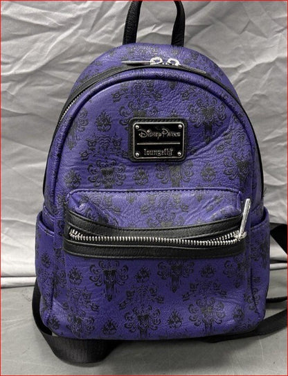 Loungefly Disney Parks Purple Backpack with Black Damask Pattern