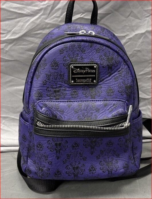 Loungefly Disney Parks Purple Backpack with Black Damask Pattern