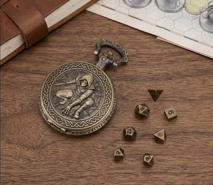 Antique Bronze Pocket Watch with Hidden Dice Set for RPG Games-No actual watch