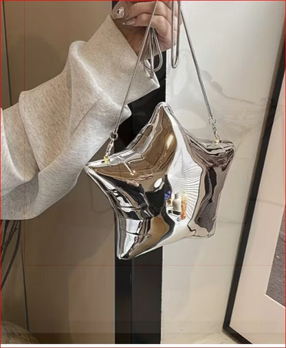 NWOT Shiny Silver Star-Shaped Crossbody Bag with Chain Strap