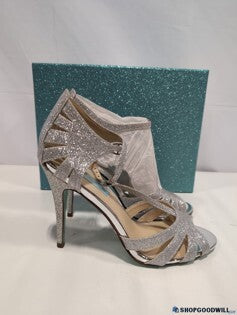 NWT Betsey Johnson Silver Glitter High Heel Sandals Women's Size 9
